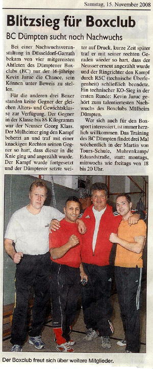 Zeitungsartikel 'Blitzsieg fr Boxclub'